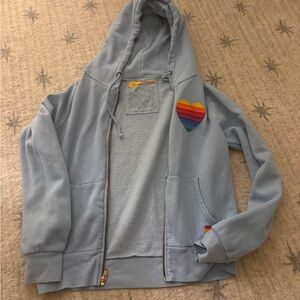 Aviator Nation Light Blue Kids Jacket with Rainbow Heart